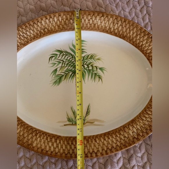 Home Green Palm Tree Large Ceramic Platter Tan Wicker...